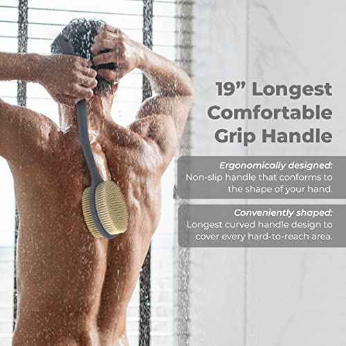 Avilana Back Scrubber for Shower,19 inch Silicone Body Scrubber with Handle, Shower Back Scrubber for Men and Women, Back Brush for Shower, Loofah with Handle Shower Brush