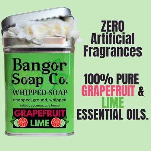 Bangor Soap Co.'s GRAPEFRUIT LIME Truly Natural Whipped Soap, with the Finest Tallow, Coconut, and Hemp, for the Smoothest Lather in Skin Care