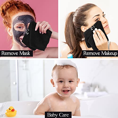 Macarrie 36 Pcs Makeup Washcloths Remover Towels Face Wash Cloths Black Soft Quick Dry Microfiber Make Up Towels for Face Facial Rag for Women Skin Care(Black)