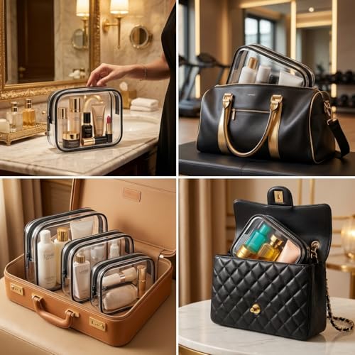 Clear Makeup Bag 4 Pack - TSA Approved Travel Toiletry Organizer