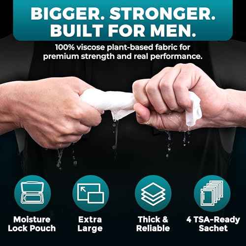 Body Wipes for Men (2 Pack) ? 100 XL No Rinse Shower Sheets + 8 Travel Bath Wipes, 10" x 11.5" Adult Disposable Washcloths for After Gym Use, Hunting, Camping and Travel