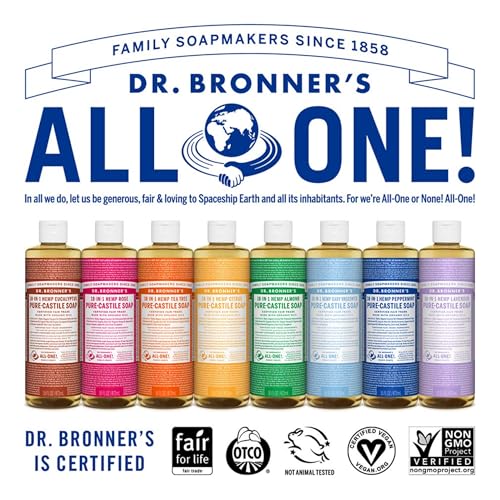 Dr. Bronner's - Pure-Castile Liquid Soap (Rose, 16 ounce, 2-Pack) - Made with Organic Oils, 18-in-1 Uses: Face, Body, Hair, Laundry, Pets and Dishes, Concentrated, Vegan, Non-GMO