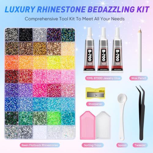40000pcs Resin Rhinestones Bedazzling Kit - 40 Colors 3mm Flatback Gems