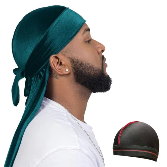 Velvet Durag for Men Wave Cap Premium Dorag for Men Women 360 Wave (Deep Ocean Blue)