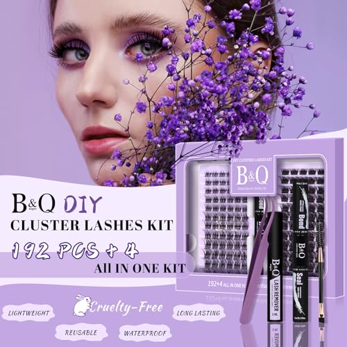 Lash Extension Kit 144 pcs Eyelash Extension Kit B54+B55 8-18mm Mixed Lash Clusters Kit Individual Lashes Kit Wispy with Lash Glue and Remover Applications Eyelash Kit (B54+B55, Kit)