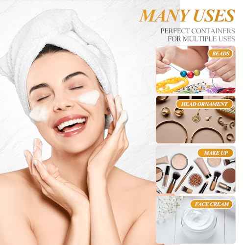 Patelai 60 Pcs Plastic Container Jars with Lids Round Clear Travel Cosmetic Container Jars for Toiletries, Lotion, Cream, Ointments, Makeup, Rhinestone, Samples, Kitchen Storage(Amber,1 oz)