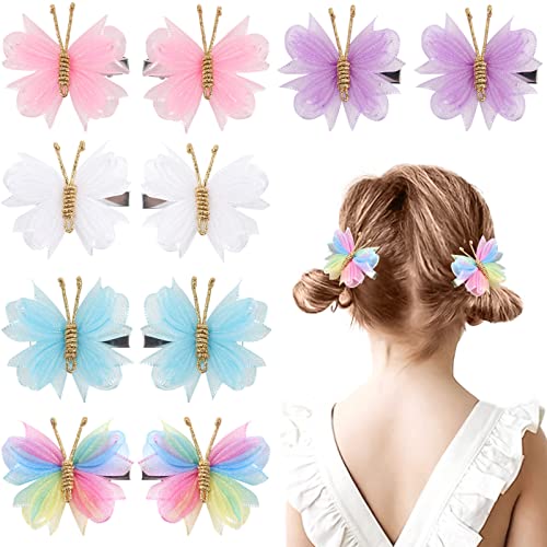 10PCS Mini Butterfly Hair Clips, Oaoleer 2" Tulle Mesh Hair Bow Pins Colorful Butterfly Hair Barrettes Wedding Hair Accessories for Baby Girls Women Halloween Cosplaying Party Decor (Tulle Butterfly)