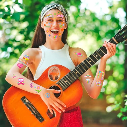Hippie Face Tattoos - 4 Pack Temporary Tattoo Stickers