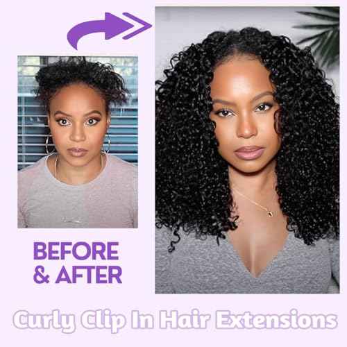 3C 4A Curly Clip In Hair Extensions Real Human Hair 20 Inch 110g 8pcs Kinky Curly Clip Ins Full Head for Black Women 100% Brazilian Remy Human Hair Extensions Natural Color with 20 Clips