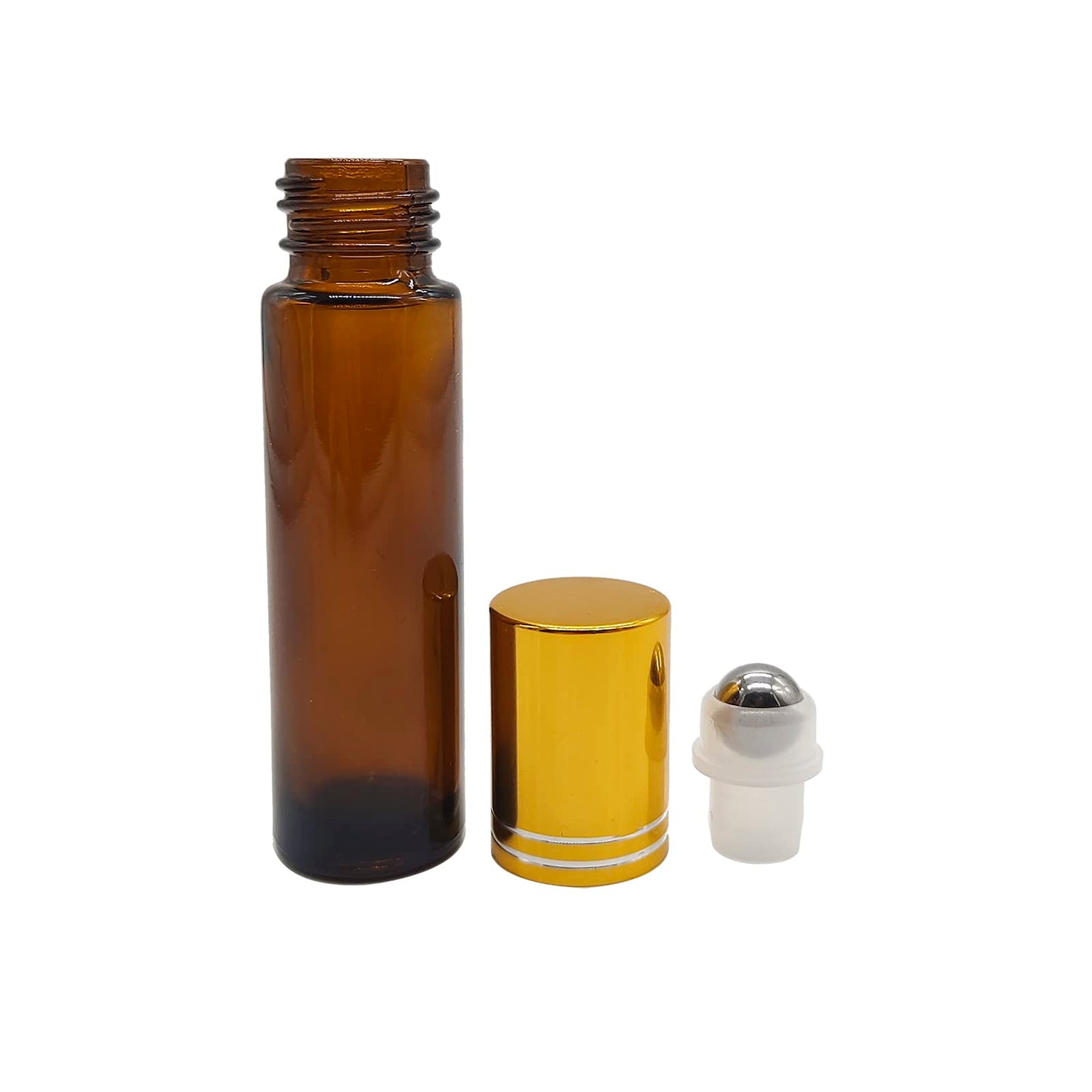 BEGIKET 24 Pack Essential Oil Roller Bottles, 10ml Amber Glass Roll-on Bottles with Stainless Steel Roller Balls and Gold Cap