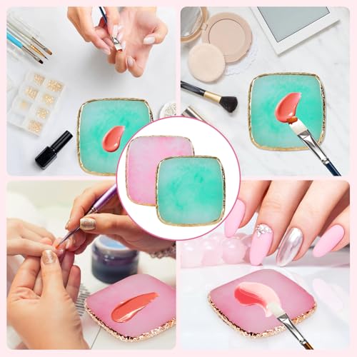 MixPeak Resin Nail Art Palette Set - 2 Pcs Gold Edge (Pink & Green)