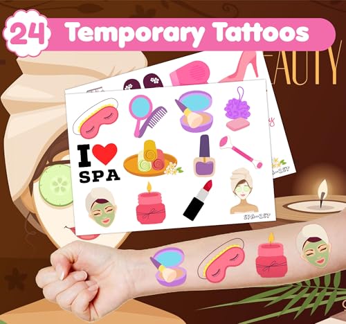 Spa Party Favors Set - 24 Temporary Tattoos & 12 Stamps