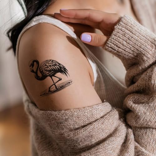 12 Flamingo Temporary Tattoos | Black & White Waterproof Stickers