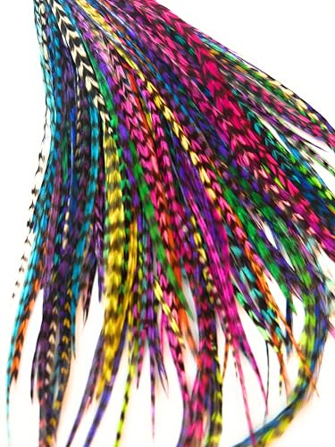200 Short Real Rooster Feathers Rainbow Hair Extensions