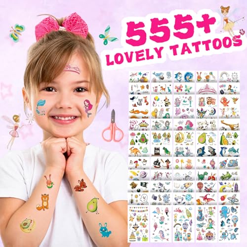 Glitter Tattoos Kit for Kids, 9 Face Gems, 24 Colors Glitter, 60 Tattoo Stickers, 64 Tattoo Stencils, 1008 Rhinestones, 5 Makeup Brushes, 2 Glue, 1 Mini Scissors, Great Holiday Gift for Girls & Boys.