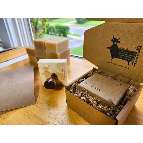 fat & ash Beef Tallow Soap Bar (2 Pack) - VERY SIMPLE INGREDIENTS - Organic and Moisturizing - Handmade in USA - Family Recipe - Long-Lasting, All-Natural, For Dry Skin