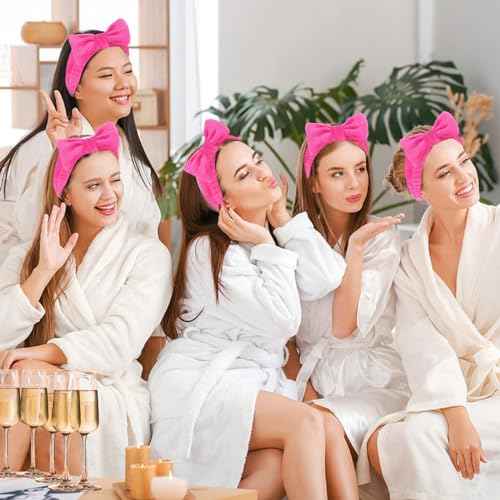 Jaciya Spa Makeup Headband 8 Packs Skincare Headband for Washing Face Spa Gifts for Women Bachelorette Party Favors Wedding Hair Accessories(Hot Pink)