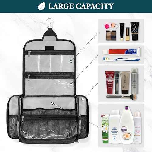 PAVILIA Large Hanging Toiletry Bag Travel Bag Women Men, Cosmetic Organizer, Water Resistant Makeup Bag Accessories Toiletries, Travel Essentials Kit, Black
