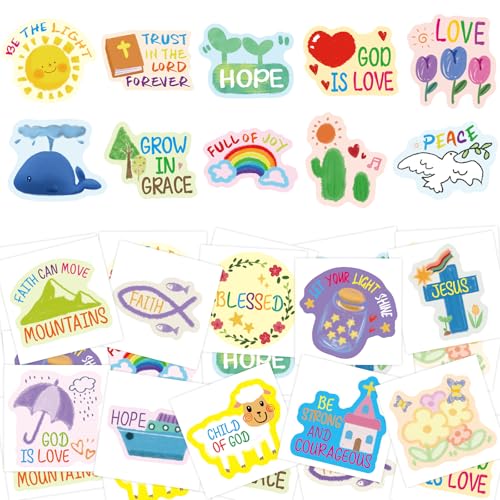 Fancy Land 140Pcs Religious Tattoos for Kids Temporary Christian Easter Tattoo Sheets Individual Bible Verse Body Sticker Costume Accessories for Catholic Party Decoration Favors Sunday School Crafts