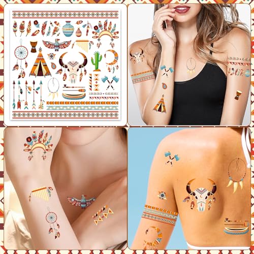 Indian Face Tattoos Metallic Temporary Stickers 4 Sheets