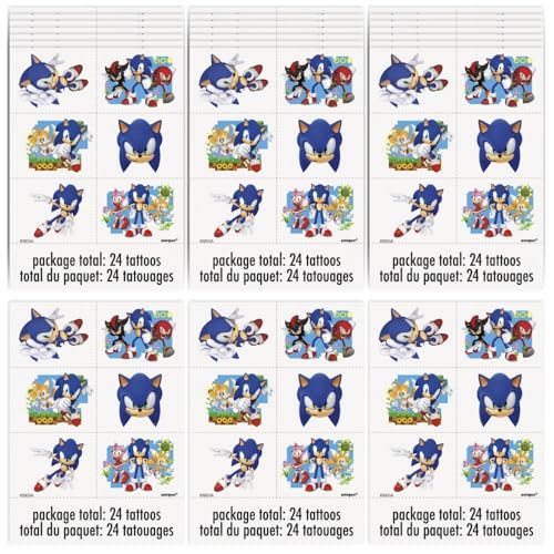 Multicolor Sonic the Hedgehog Tattoos - (24 Count) - Fun & Vibrant Temporary Tattoos, Perfect for Parties and Events