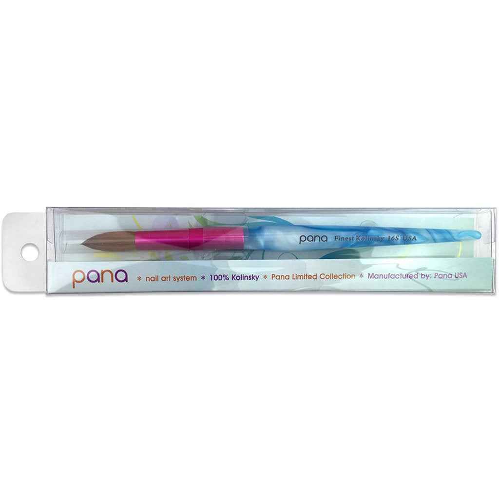 PANA Pure Kolinsky Hair Acrylic Nail Brush - Round Shape Pink Ferrule with White Swirl Blue Handle (Size 16)