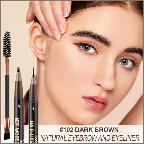 Boobeen 3-Pack Waterproof Eyebrow Pen & Eyeliner Dark Brown