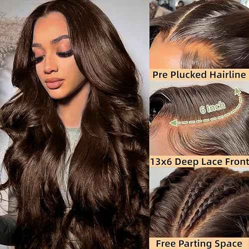 30 Inch Chocolate Brown Lace Front Wig Human Hair 13x6 HD Body Wave Lace Front Wigs Human Hair 180 Density Pre Plucked Colored 4# Frontal Wigs Human Hair Brown Wig Human Hair Wigs for Women