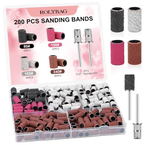 200 Pcs Nail Drill Bits Sanding Bands Set - Grits 80, 150, 180, 240