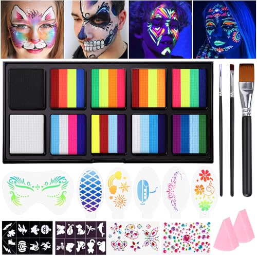 Janolia UV Fluorescent Face Paint Kit - 8 Colors, Water Activated