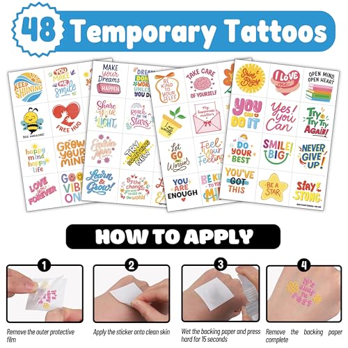 72 Pc Motivational Party Favors Set - Tattoos & Punch Balloons