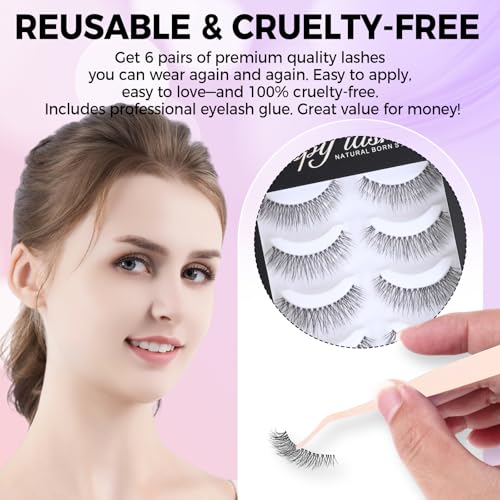 Naked Strip Lashes Multipack,Looks So Natural,Long-Lasting False Eyelashes with Invisiband for Seamless Blend,Easy to Apply,Reusable Strip Lashes,Glue On,6 Pairs,Eyelash glue,1-Pack