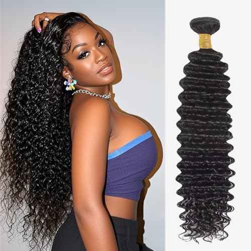 30 Inch Deep Wave Human Hair Bundles 1 Bundle Deep Wave Bundles 100% Unprocessed Brazilian Virgin Hair Curly Bundles Hair Extensions Real Human Hair Wavy Quick Weave Bundle Natural Black