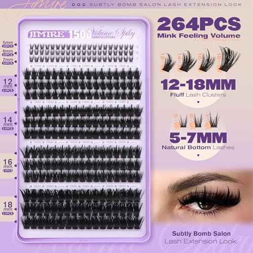 Manga Lash Clusters with Spikes Eyelash Clusters with Bottom Lashes 12-18MM Long Fairy Cluster Eyelash Extensions 264Pcs 150D Wispy Individual Lashes Extension DIY at Home by JIMIRE