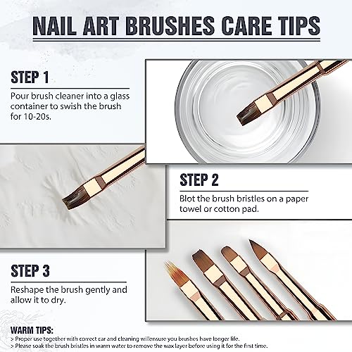 Pink Professional Double-Ended Nail Art Brush Set - 5 Pcs for DIY & Salon