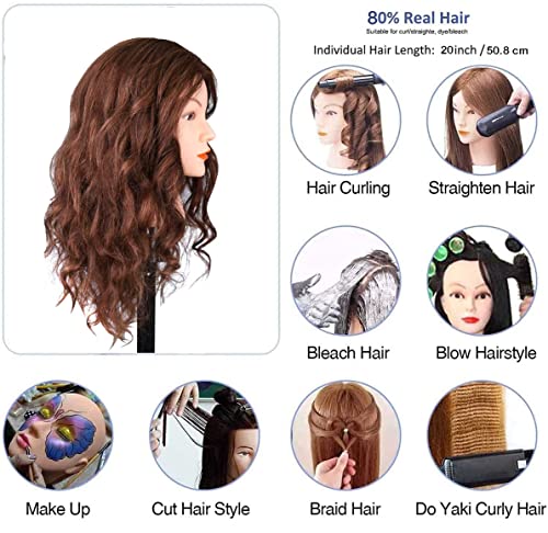 18" Human Hair Mannequin Head with Clamp for Hairstyling Practice