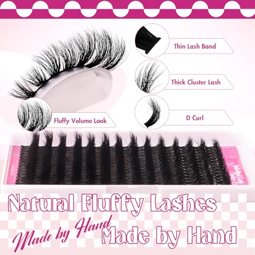 FADLASH Lash Clusters 100D Fluffy Eyelash Clusters 12-18mm Individual Lashes Cluster Eyelash?Extensions 3D Effect Wispy Thick Lash Extension Clusters (100D-0.07-D, 12-18mm)