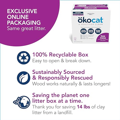 ÖKOCAT Natural Wood Clumping Cat Litter, Mini-Pellets, 14.8 lbs, Great for Long-Hair Breeds, Low Tracking, 99% Dust Free, Biodegradable, Odor Control, Unscented