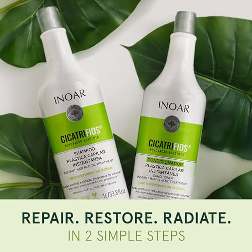 Inoar Cicatrifios Shampoo with RejuComplex3 & Deep Repair Formula for Damaged Hair, Frizz Control & Renewed Softness, 33.8 Fl Oz