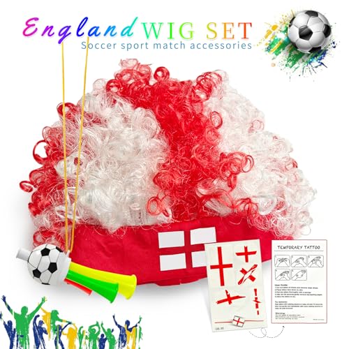 World Cup Soccer Fan Afro Wig Kit with Tattoos & Horn