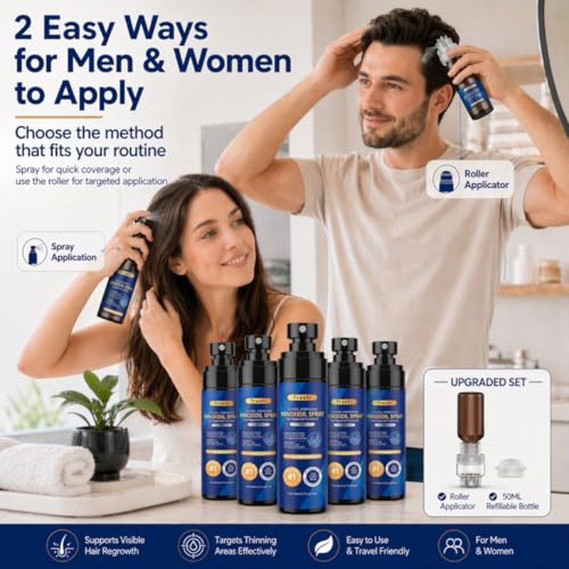 5% Minoxidil Spray for Men & Women Hair Regrowth - 5 Pack