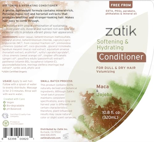 Zatik Natural Sulfate-Free Shampoo & Conditioner Set with Jojoba & Maca - Hydrating Hair Care