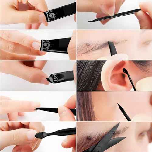 ZIZZON Nail Clippers Manicure Pedicure Set 18 in 1 Nail Grooming Kit with Leather Travel Case(Black/Pink)