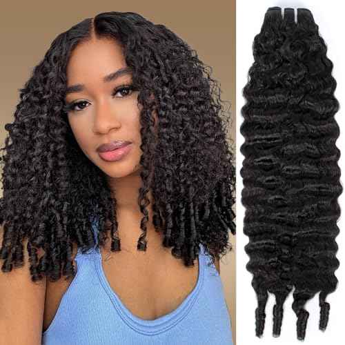 Burmese Curly Bundles Human Hair 16 Inch 12A Deep Wave 1 Bundle 100% Unprocessed Quick Weave 3c4a Water Wave Bundles with Spiral Curly End Real Human Hair Extensions Natural Black