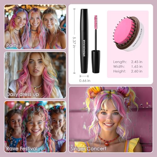 Hot Pink Temporary Hair Chalk & Washable Mascara Dye Set for Girls Kids - Vibrant Hair Color Comb