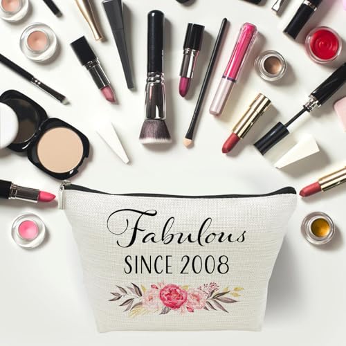 18th Birthday Gifts for Girls, Sweet 18 Year Old Gift Makeup Bag, 18 Birthday Gift Makeup Bags for Her, Sister, Friend, Daughter, Teen Girl Gifts Makeup travel Bag, Cosmetic Bag, Fabulous Since 2008