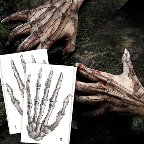 Skeleton Hand Temporary Tattoos - 4 Sheets Halloween Costume
