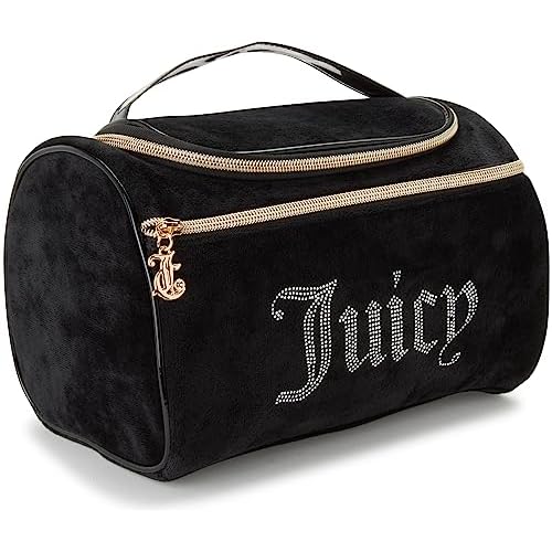 Juicy Couture Black Makeup Bag Cosmetics Organizer Travel Essentials Hanging Duffel Velour Rhinestones