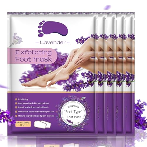 Lavender Foot Peeling Mask 5 Pack for Soft, Smooth Feet