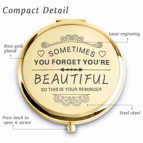 Personalized Gifts for Women Girls Her, Custom Gift for Adult Teen Kid, Inspirational Compact Mirror for Christmas, Secret Santa, Stocking Stuffers, Graduation, Birthday, Wedding